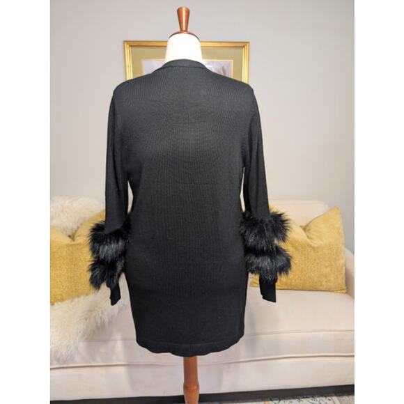 Chico’s Black Faux Fur Cuff Cardigan – Size 2 - Picture 2 of 5
